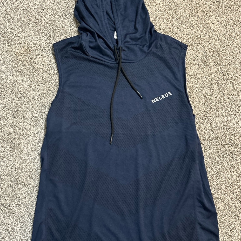 Neleus Men's Navy Sleeveless Hoodie